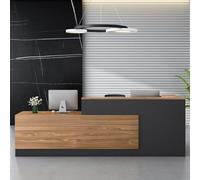 Escritorio moderno en forma de L, acabado de nogal, ideal para supermercados, minimercados, salones de belleza y oficinas, mostrador de recepción elegante y funcional (L-280 cm)