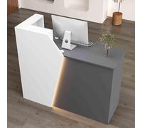 Escritorio moderno en forma de L con cajón con cerradura, color gris, para vestíbulo, estación de pago o estación de trabajo para computadora de pie (39.3 x 39.4 pulgadas)