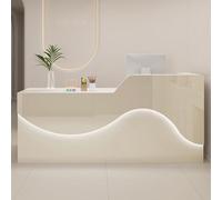 Escritorio moderno en forma de L con cajón con cerradura de luz LED de 100 cm, color beige, diseño elegante para espacios profesionales, mejora la e tu espacio de trabajo