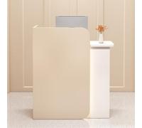 Escritorio moderno en forma de L con luces LED con cajón con cerradura, elegante mostrador de recepción para oficina, salón, vestíbulo, aumenta la eficiencia y la satisfacción del cliente