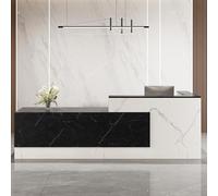 Escritorio moderno en forma de L, elegante mostrador de recepción para supermercados, salones y oficinas, 180 cm de ancho, acabado blanco, muebles de recepción elegantes