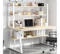 Escritorio moderno para computadora que ahorra espacio con estante y estantería - Elegante mesa de estudio de oficina en casa de metal y estadística de trabajo para espacios pequeños