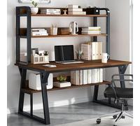 Escritorio moderno para computadora que ahorra espacio con estante y estantería - Elegante mesa de estudio de oficina en casa de metal y estadística de trabajo para espacios pequeños