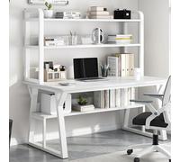 Escritorio moderno para computadora que ahorra espacio con estante y estantería - Mesa de estudio industrial para oficina en casa de metal y estadística de trabajo para espacios pequeños