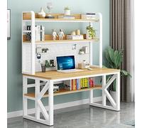 Escritorio moderno para estudiantes con compartimentos de almacenamiento y tablero perforado, mesa grande para estudio, escritura y trabajo para oficina en casa (natural + blanco, 39 pulgadas)