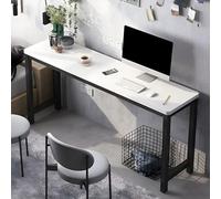 Escritorio moderno y estrecho para oficina en casa, escritorio rectangular de madera de alta calidad para escritorio, base negra y parte superior blanca, 80 cm, diseño elegante para productividad