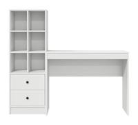 Escritorio Monstera blanco 2 en 1 con estantería modular, madera de ingeniería, compacto