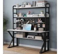 Escritorio para computadora con estantes de almacenamiento y tablero perforado, escritorio de madera maciza, mesa grande para estación de trabajo de estudio, escritorio moderno para oficina en casa