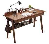Escritorio para computadora con patas de madera maciza, estación de trabajo moderna de mediados de siglo, mesa de escritura pequeña con ganchos laterales para dormitorio, escritorio que ahorra espacio
