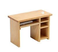 Escritorio para computadora de casa de muñecas a escala 1:12, mesa de casa de muñecas vintage en miniatura con mouse y teclado, mini mesa de madera para decoración del hogar, accesorios a escala 1/12