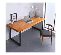 Escritorio para computadora de madera maciza con patas de hierro forjado, espacioso y duradero para oficina en casa y estudio