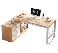 Escritorio para computadora en forma de L con cajones, amplio escritorio esquinero de oficina en casa para espacios pequeños, mesa moderna de escritura y estudio con armario de almacenamiento adecuado