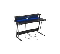 VASAGLE Escritorio para Juegos con Luces LED y Tomas de Corriente Incorporadas, Escritorio con Estante para 2 Monitores, Mesa para Oficina Dormitorio, 55 x 135 x 76 cm, Negro Ébano LWD117B01