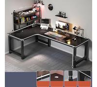 Escritorio para juegos en forma de L, escritorio grande de pie con estantes de almacenamiento, patas resistentes y bordes lisos, escritorio esquinero para computadora para estudio y oficina, ideal