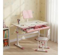 Escritorio para niños con superficie inclinable, escritorio ergonómico ajustable para niños con soporte para libros, mesa de estudio versátil para sala de estudio, aula y preescolar, rosa