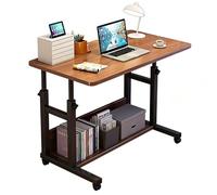 Escritorio pequeño con Ruedas - Escritorio portátil con Ruedas, Mesa Auxiliar en Forma de C Ajustable en Altura, con Dos estantes de Almacenamiento, para Cama o sofá(Brown,80x50cm)