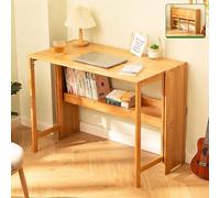 Escritorio plegable de bambú que ahorra espacio con mesa para cortar cactus Boohelf para el hogar, dormitorio, oficina, pequeño escritorio plegable para estudiantes (color madera, 103 cm)