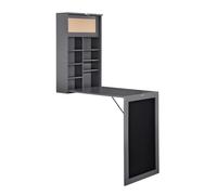 [en.casa] Escritorio Plegable de Pared con Corcho y Pizarra 80 x 50 x 18,5 cm MDF con Estantes para almacenar Gris Oscuro