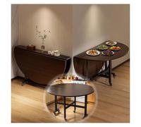 Escritorio Plegable, Mesa Comedor Redonda Extensible, con 6 Ruedas Y Alas Abatibles, Mesas Plegables Portatiles, para Sala De Estar De Apartamento(Brown,51.2in)