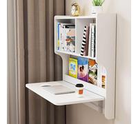 Escritorio plegable montado en la pared con estantes de almacenamiento, banco de trabajo compacto colgante para espacios pequeños, escritorio blanco para laptop de 64 cm con separadores de 2 capas