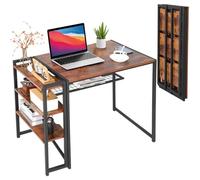 Escritorio Plegable Para Computadora Sin Ensamblaje Con Estante De Almacenamiento - Mesa De Escritura De 89 Cm Que Ahorra Espacio - Escritorio Resistente y Plegable Para Oficina En Casa, Dormitorio, a