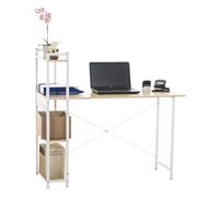 CLP Escritorio PoE De Madera con Estantería Lateral Movible I Mesa De Estudio con Estructura Metálica & 4 Estantes, Color:Arce