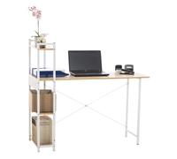 CLP Escritorio PoE De Madera con Estantería Lateral Movible I Mesa De Estudio con Estructura Metálica & 4 Estantes, Color:Natura
