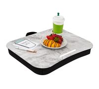 Escritorio port til LAPGEAR con soporte para vasos y repisa para dispositivos - M rmol blanco - Compatible con port tiles de hasta 14 pulgadas -