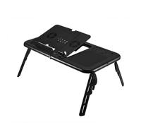 Escritorio portátil de altura ajustable, mesa plegable para regazo con ventilador, puertos USB, alfombrilla para ratón, base resistente para cama,