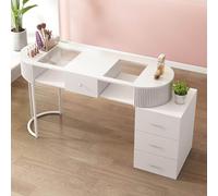 Escritorio profesional de Nail Tech, mesa de manicura moderna de madera con almacenamiento de 3 niveles, perfecto para el hogar, salón de belleza y spa, diseño elegante para arte de uñas y manicura