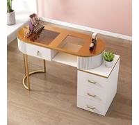 Escritorio profesional de Nail Tech, mesa de manicura moderna de madera con armario de almacenamiento de 3 niveles y cajones, perfecto para el hogar, salón de belleza y estación de trabajo de spa