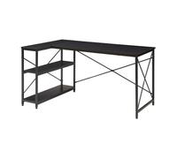 [en.casa] Mesa Escritorio de Esquina Raundsvalt Escritorio Esquinero en Forma de L con Estantería para Despacho Oficina Estudio Aglomerado Metal 137 x 88 x 75 cm - Negro