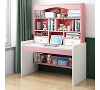 Escritorio rosa para computadora de altura ajustable con estantes y 2 cajones, estación de trabajo para el hogar y la oficina, escritorio de estudio y juegos, diseño moderno para un espacio de trabajo