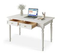 Escritorio rústico de campo francés, mesa de madera maciza color blanco marfil para oficina en casa y estudio, 119,4 x 76,2 x 61 cm, diseño más bonito con bordes para dormitorio