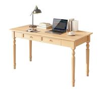 Escritorio rústico de madera maciza con cajones, mesa de ordenador de madera de caucho con acabado de roble natural de 120 cm, estación de trabajo grande para el hogar, oficina y estudio, muebles
