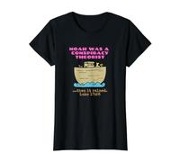 Escritura bíblica Cristiana Divertida de Noé Camiseta gráfica económica, Mujer, Negro, L