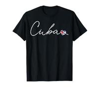 Escritura Cursiva Blanca de Cuba con corazón patriótico de la Bandera Cubana Camiseta