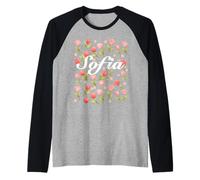 Escritura Cursiva Blanca Nombre Personalizado Flor de Primavera Sofía Camiseta Manga Raglan