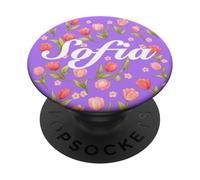 Escritura Cursiva Blanca Nombre Personalizado Flor de Primavera Sofía PopSockets PopGrip Adhesivo