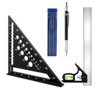 Escuadra Carpintero 185 mm, Ajustable Escuadra Combinada 300 mm, Lápices Carpintería con 12 Recargas, para Carpinteros Medir y Marcar Herramienta Medición
