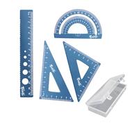 Escuadra cartabon y transportador, Juego de reglas de Metal de 4 piezas, escuadra y cartabon, esquinas redondeadas, diseño de seguridad, Kit de geometría matemática para estudiantes y profesore