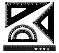 Escuadra cartabon y transportador, Juego de reglas de Metal de 4 piezas,esquinas redondeadas,diseño de seguridad,Kit de geometría matemática para estudiantes y profesore,