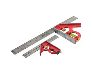 Escuadra combinada Faithfull paquete doble de 150mm (6 pulg.) y 300mm (12 pulg.) - Juego multifuncional de herramientas de medición y trazado con regla de acero inoxidable, nivel de burbuja y trazador