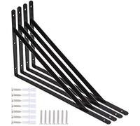 Escuadra de pared, 4 soportes triangulares de 90 grados de acero, estantes de 400 mm x 250 mm, soporte angular con 20 tornillos y 8 anclajes (negro)