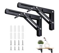 Escuadras Abatibles, 2 Piezas Soportes Plegables, Soporte Estantería Plegable Metal de 200 mm de Acero Inoxidable con Tornillossado, Montaje Fácil, para Mesa Plegable de Pared y Estante de Pared