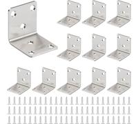 Escuadras Metalicas,12 piezas Escuadras para Estanterias de acero inoxidable,90 Grados para Angulos Metalicos,Anclajes Madera en Forma de L,para muebles de madera,paredes,mesas,sillas (Plata)