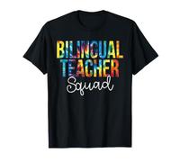 Escuadrón bilingüe de Profesor de Regreso a Clases teñido Anudado Retro arcoíris Camiseta