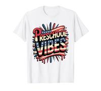 Escuadrón de Maestros patrióticos del Primer día de American Preschool Vibes Camiseta gráfica económica, Hombre, Blanco, XL