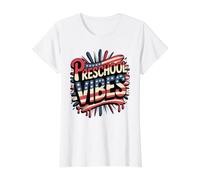 Escuadrón de Maestros patrióticos del Primer día de American Preschool Vibes Camiseta gráfica económica, Mujer, Blanco, M