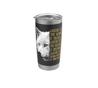 Escucha el viento que habla Escucha el Silencio Lobo Blanco Vaso térmico de acero inoxidable de doble pared